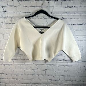 🧥 Paper Closet White Cropped V-Neck Sweater - Size Small